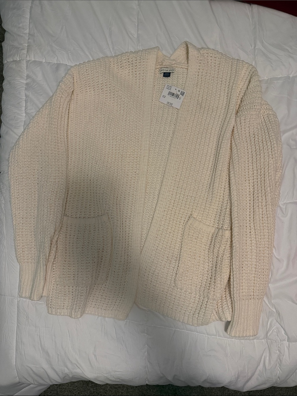 American Eagle Outfitters Cream Open-Front Knit Cardigan